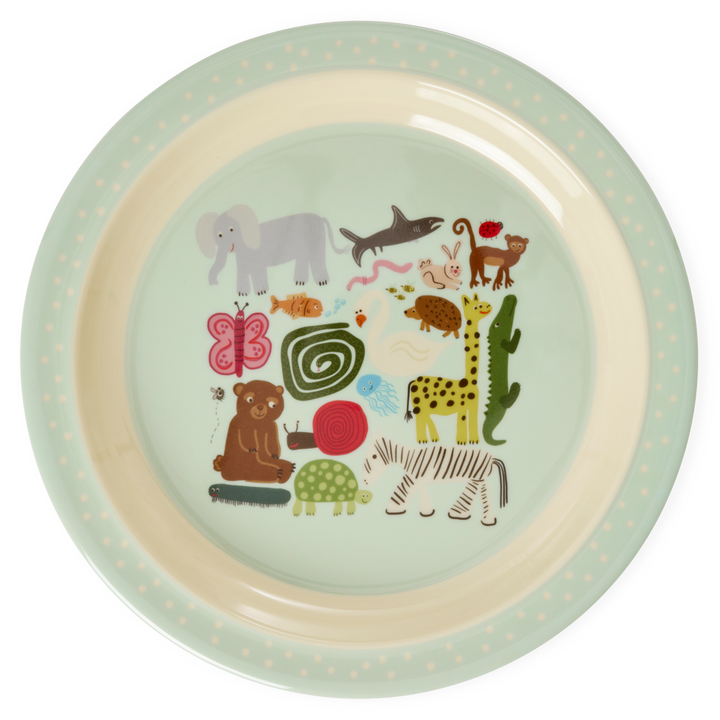 Melamine Kids Plate - Wildlife Mint Print - Rice By Rice