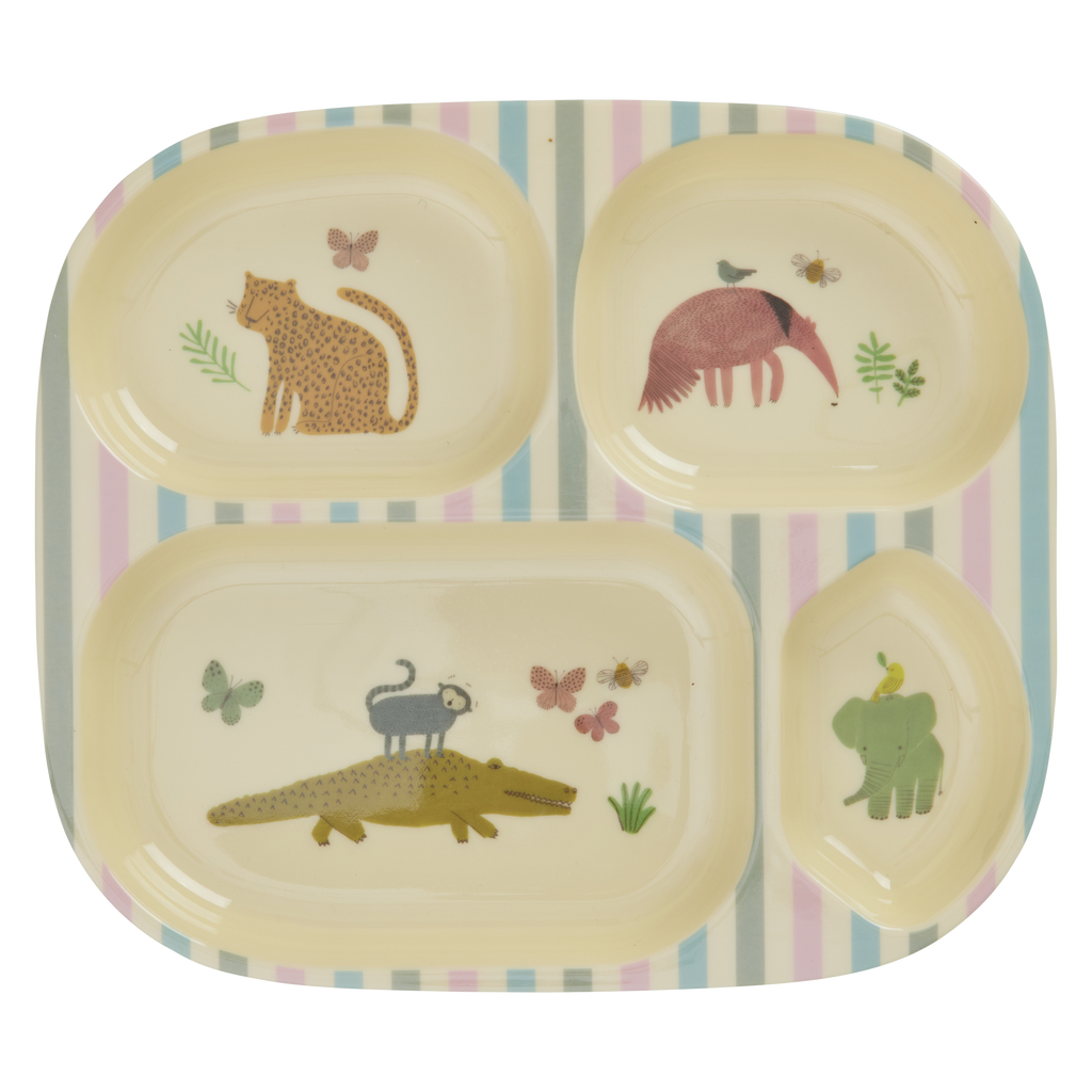 Melamine Kids 4 Room Plate - Sweet Jungle Print - Rice By Rice