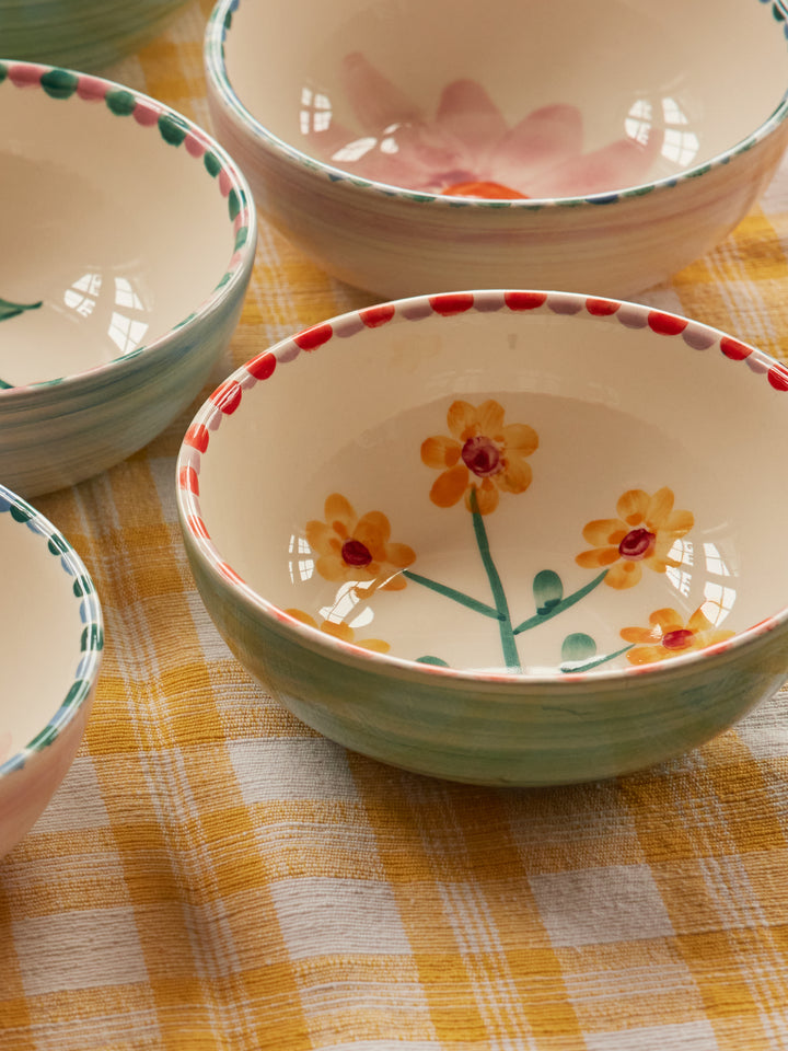 Ceramic Bowl with Hand Painted Jade Yellow Flower - 11.8 oz - Rice By Rice