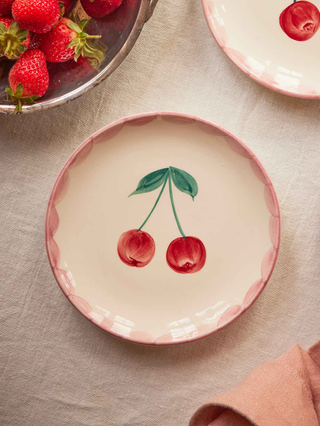 Ceramic Cake Plate with Hand Painted Cherries - Rice By Rice