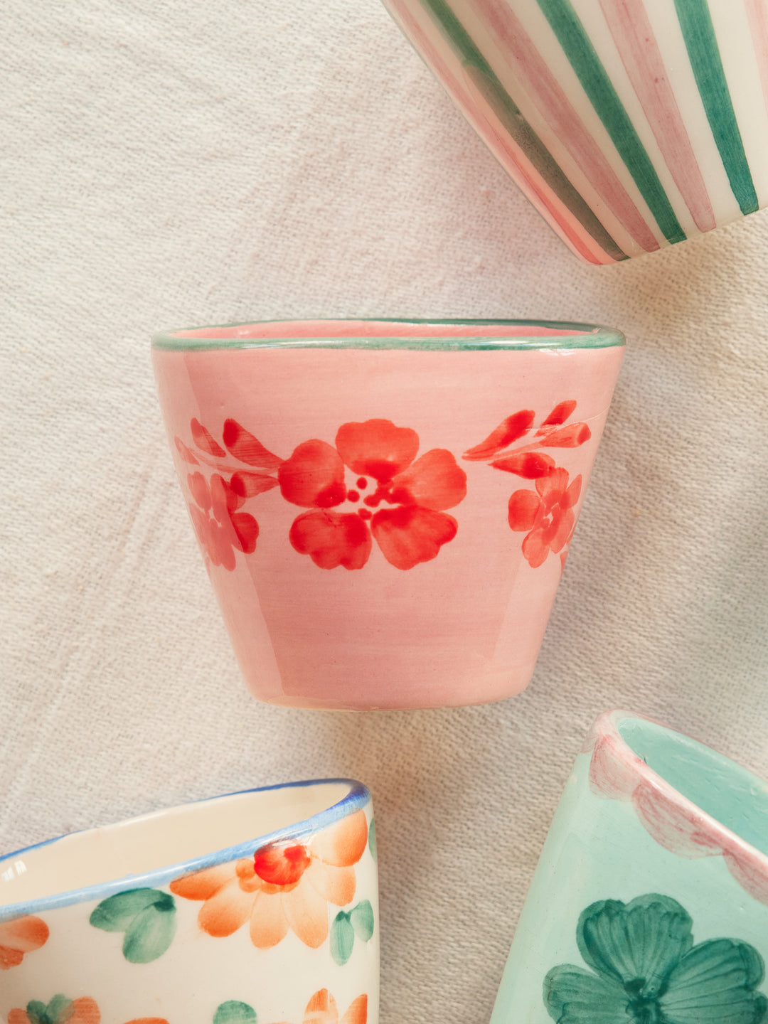 Ceramic Oval Espresso Cup with Hand Painted Orange Flower Vine - 2.4 oz - Rice By Rice