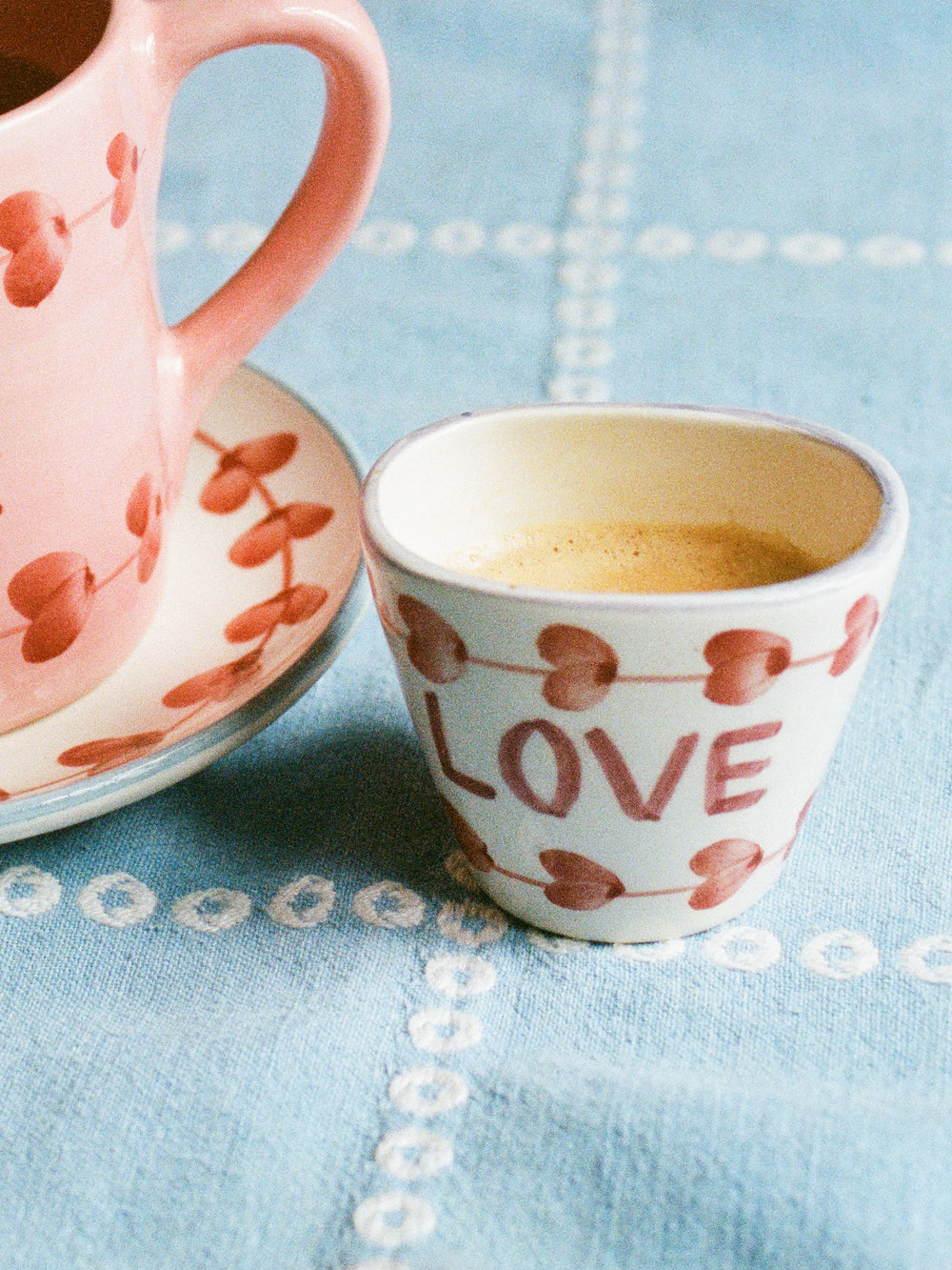 Ceramic Oval Espresso Cup with Hand Painted Good Love - 2.4 oz - Rice By Rice