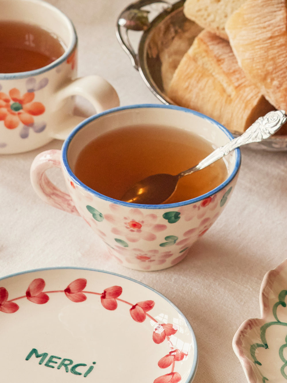 Ceramic Tea Cup with Hand Painted Flowers - Pink - 5.0 oz - Rice By Rice