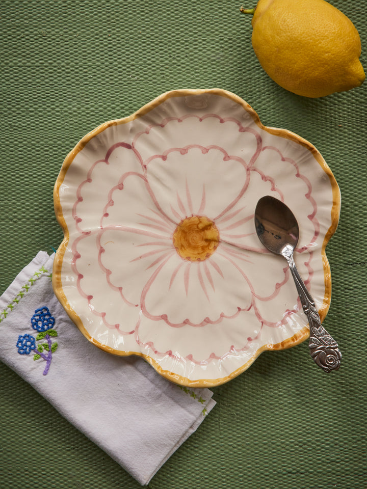 Ceramic Flower Shaped Side Plate with Yellow Border - Rice By Rice