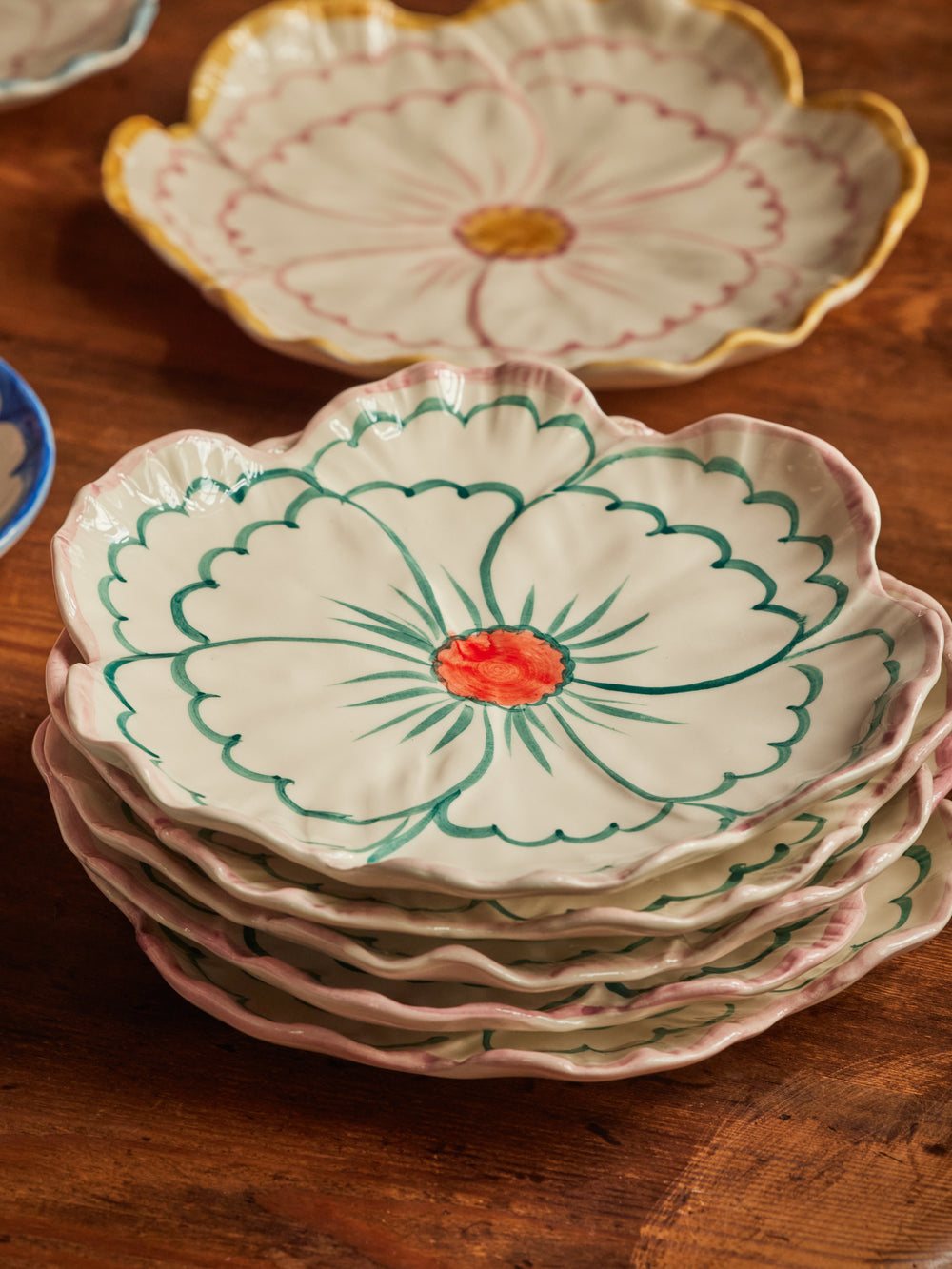 Ceramic Flower Shaped Side Plate with Pink Border - Rice By Rice