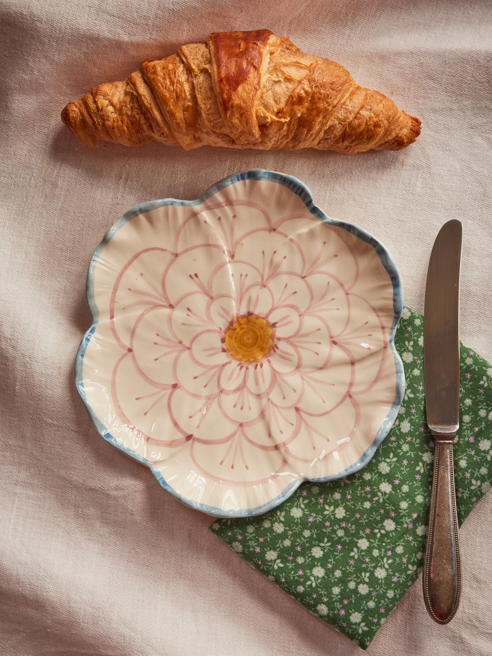 Ceramic Flower Shaped Side Plate with Blue Border - Rice By Rice