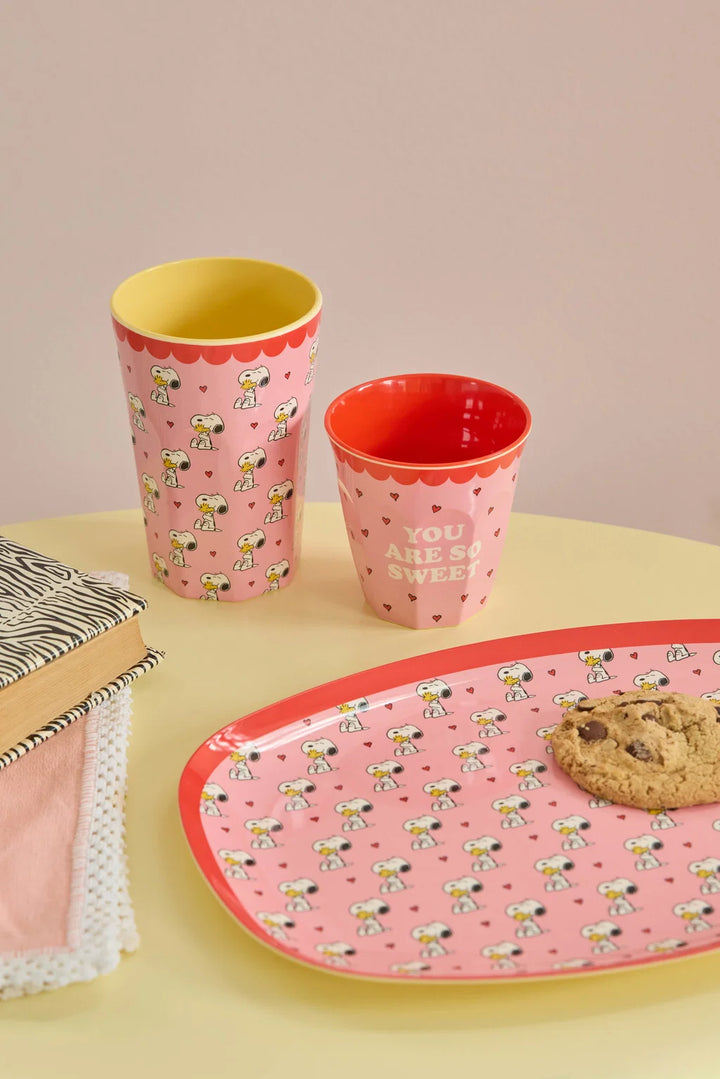Melamine Cup with Snoopy Print - Medium - Pink - 8.45 oz - EARLY JUNE DELIVERY - Rice By Rice