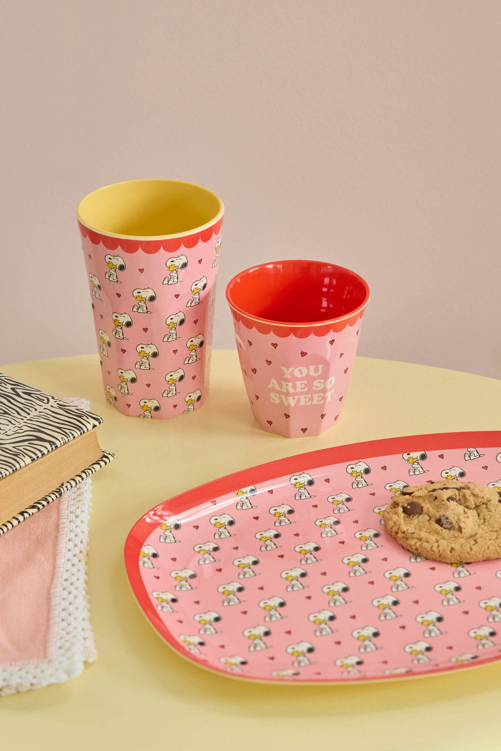 Rectangular Plate with Snoopy Print - Pink - - Rice By Rice