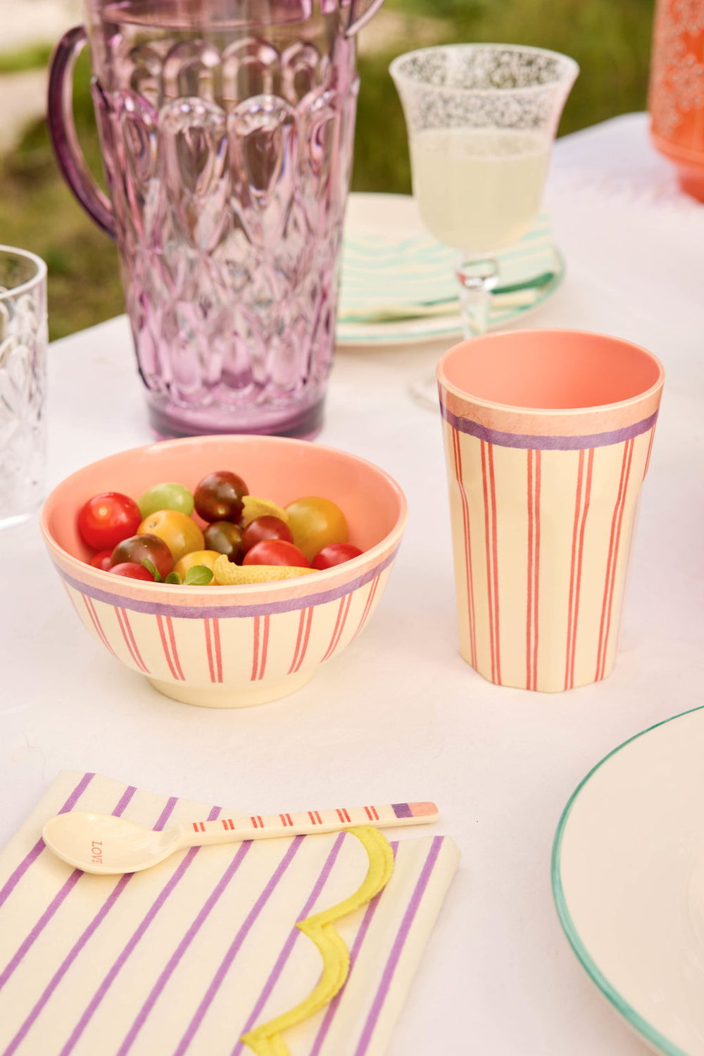 Medium Bowl - Cream - Stripey Love Print - Rice By Rice