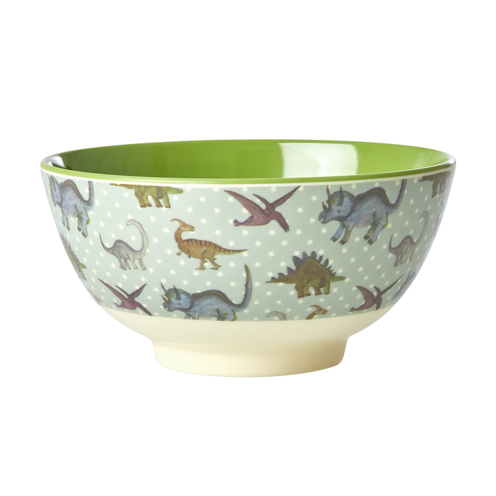 Medium Melamine Bowl - Green - New Dino Print - Rice By Rice