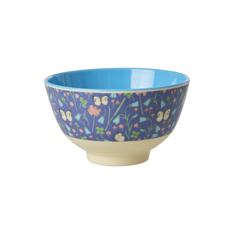 Small Melamine Bowl - Blue - Butterfly Field Print - Rice By Rice