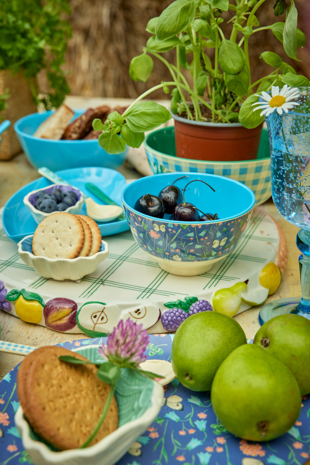 Small Melamine Bowl - Blue - Butterfly Field Print - Rice By Rice