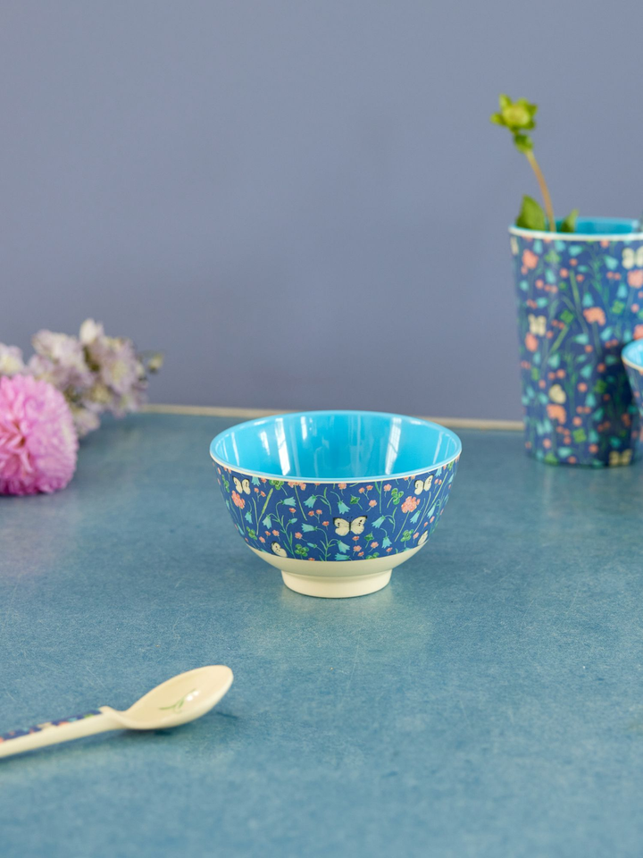 Small Melamine Bowl - Blue - Butterfly Field Print - Rice By Rice