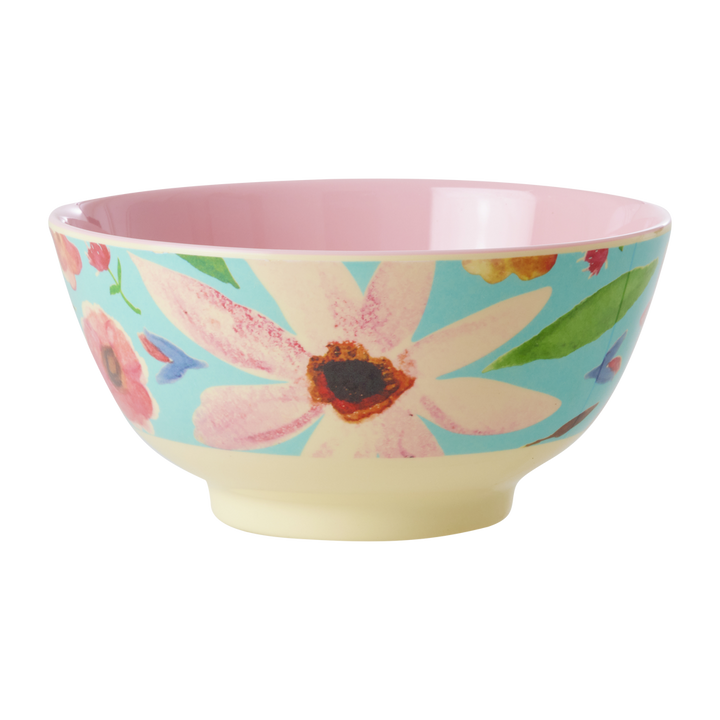 Medium Melamine Bowl - Mint Selma Flower Print - Rice By Rice