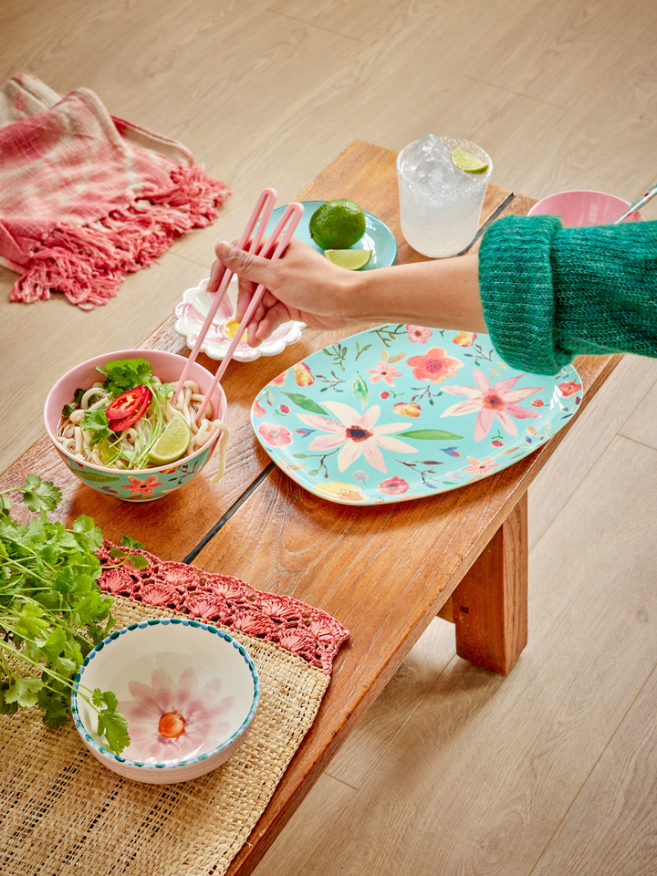 Medium Melamine Bowl - Mint Selma Flower Print - Rice By Rice