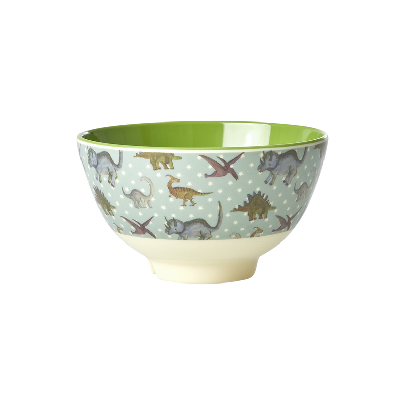 Small Melamine Bowl - Green - New Dino Print - Rice By Rice