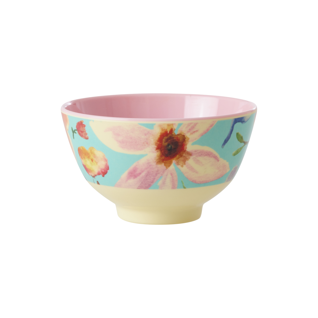 Small Melamine Bowl - Mint Selma Flower Print - Rice By Rice