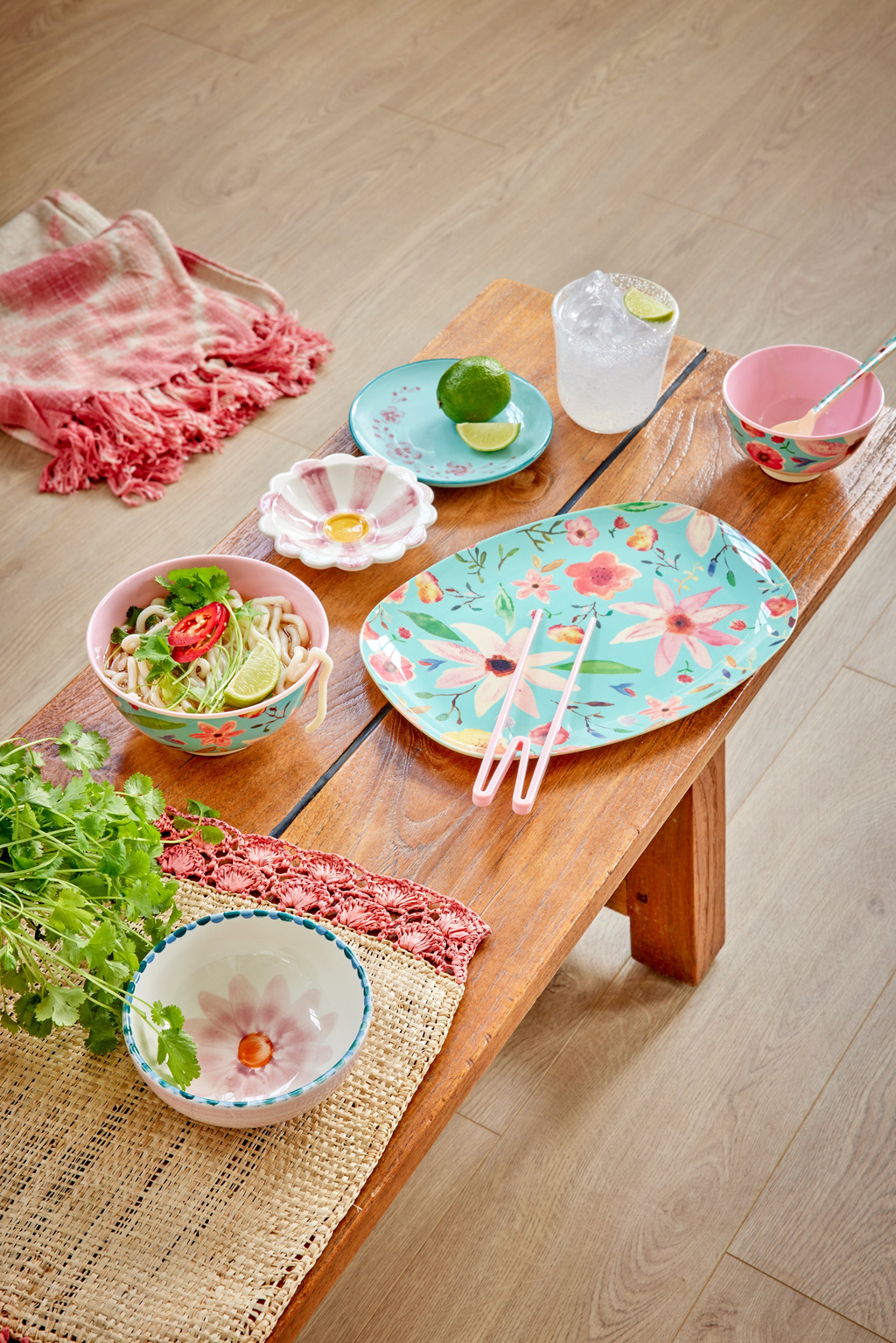 Small Melamine Bowl - Mint Selma Flower Print - Rice By Rice