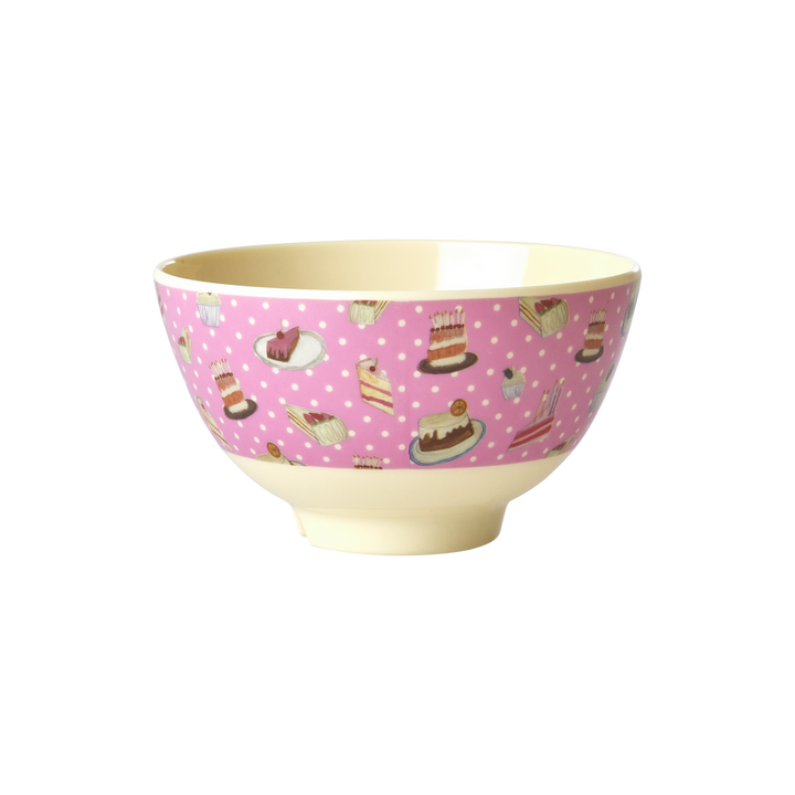 Small Melamine Bowl - Pink - Sweet Cake Print - Rice By Rice