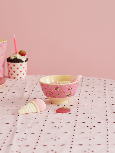Small Melamine Bowl - Pink - Sweet Cake Print - Rice By Rice