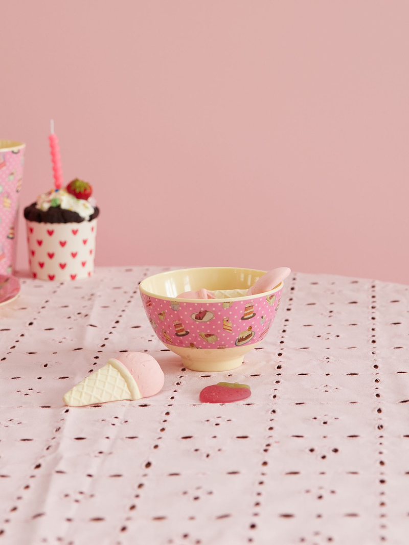 Small Melamine Bowl - Pink - Sweet Cake Print - Rice By Rice