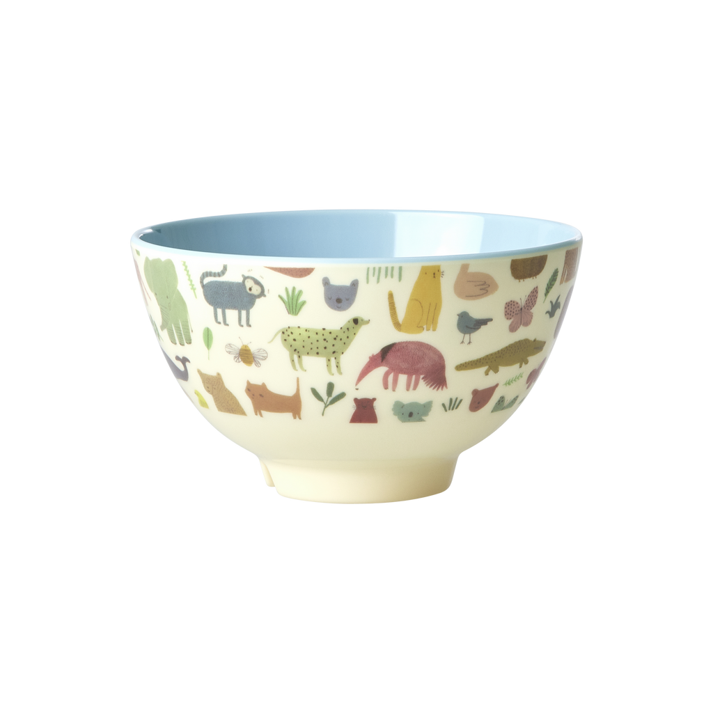 Small Melamine Bowl - Dusty Blue - Sweet Jungle Print - Rice By Rice