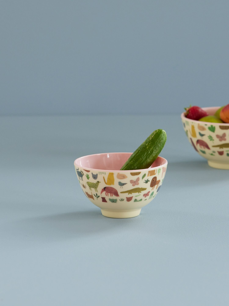 Small Melamine Bowl - Pink - Sweet Jungle Print - Rice By Rice