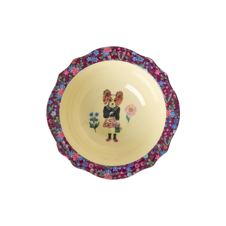 Melamine Vintage Bowl with Nathalie Lété Print - Bordeaux - 8.4oz - Rice By Rice
