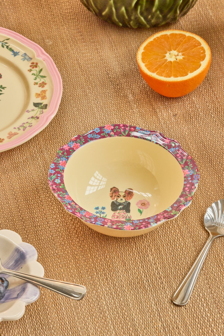 Melamine Vintage Bowl with Nathalie Lété Print - Bordeaux - 8.4oz - Rice By Rice