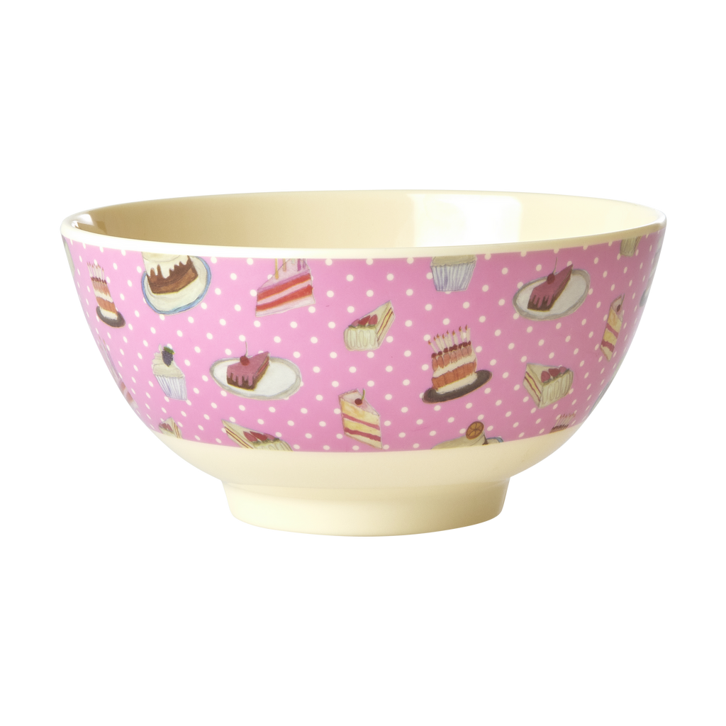 Medium Melamine Bowl - Pink - Sweet Cake Print - Rice By Rice