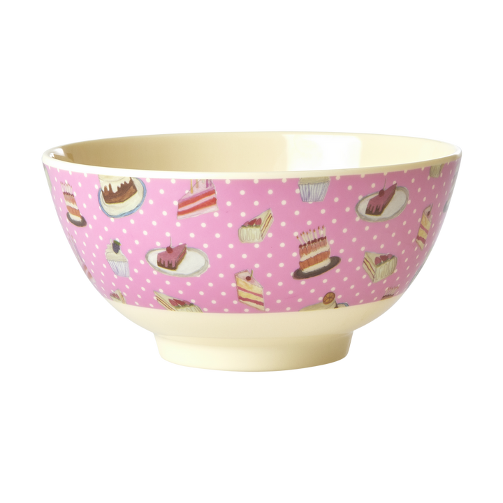 Medium Melamine Bowl - Pink - Sweet Cake Print - Rice By Rice