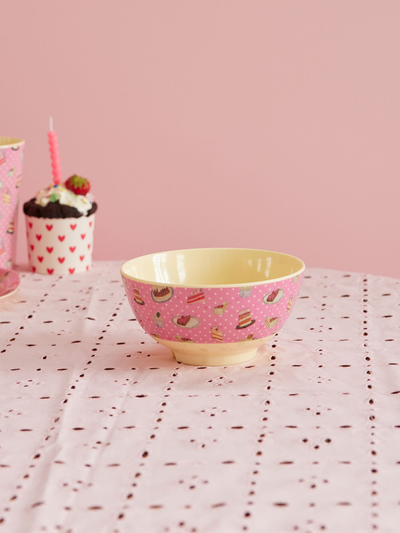 Medium Melamine Bowl - Pink - Sweet Cake Print - Rice By Rice