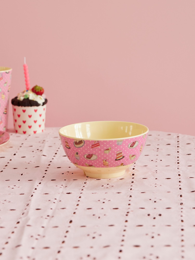 Medium Melamine Bowl - Pink - Sweet Cake Print - Rice By Rice