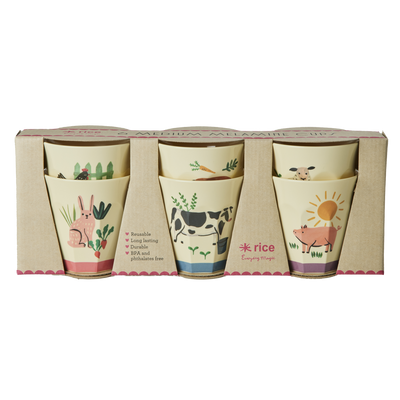 Melamine Kids Cups in Multicolor Farm Prints - Medium - 6 pcs. in Gift Box - Rice By Rice