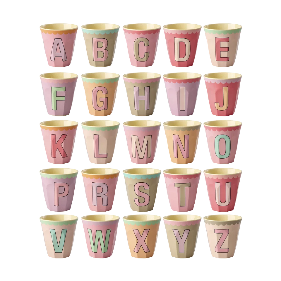 Medium Cup - Pink - Full Alphabet - Vintage - Rice By Rice