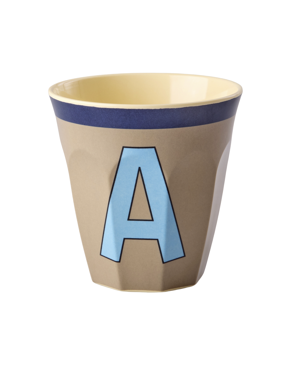 Melamine Cup with the Letter A - Vintage - Dark Beige - Medium - 8.45 oz