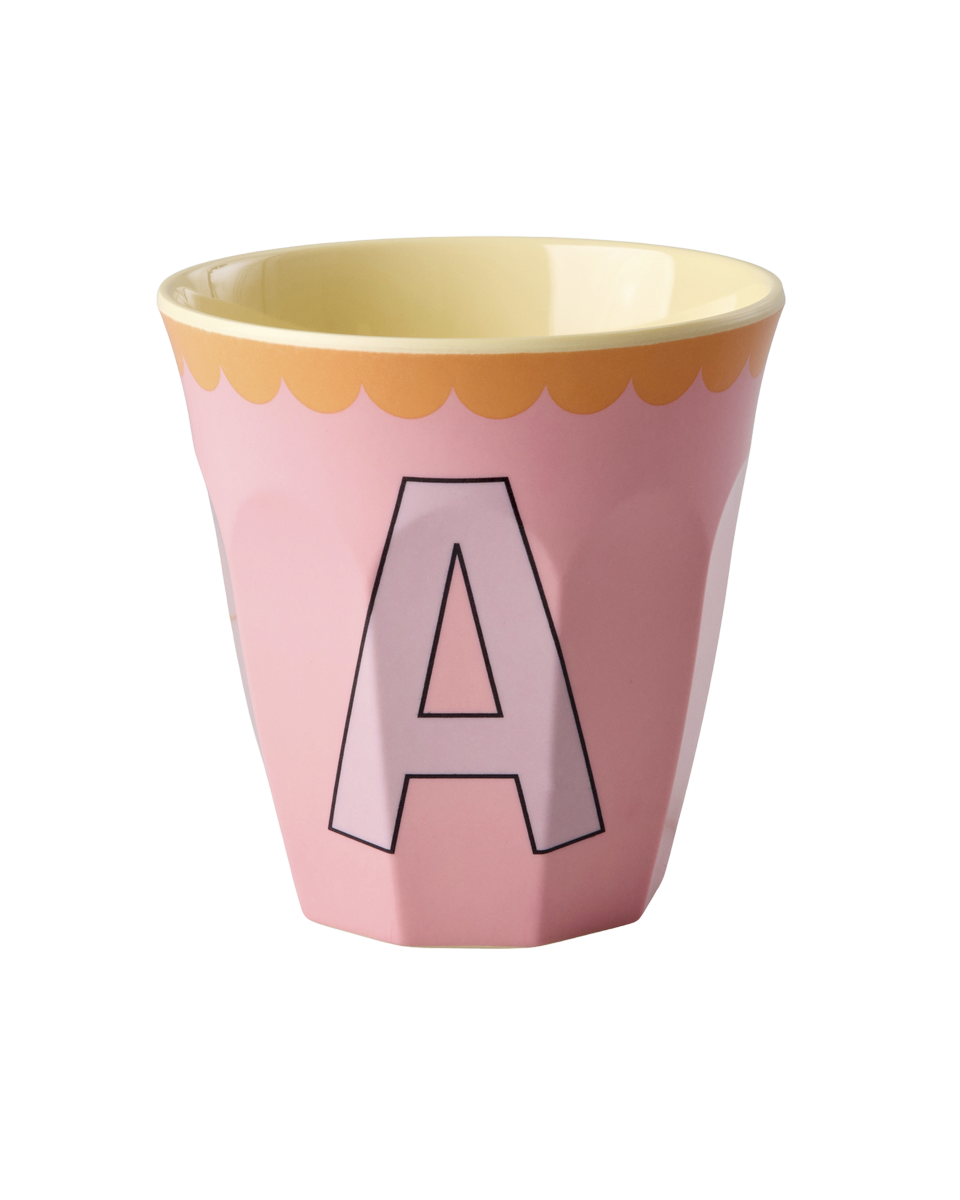 Melamine Cup with the Letter A - Vintage - Pink - Medium - 8.45 oz