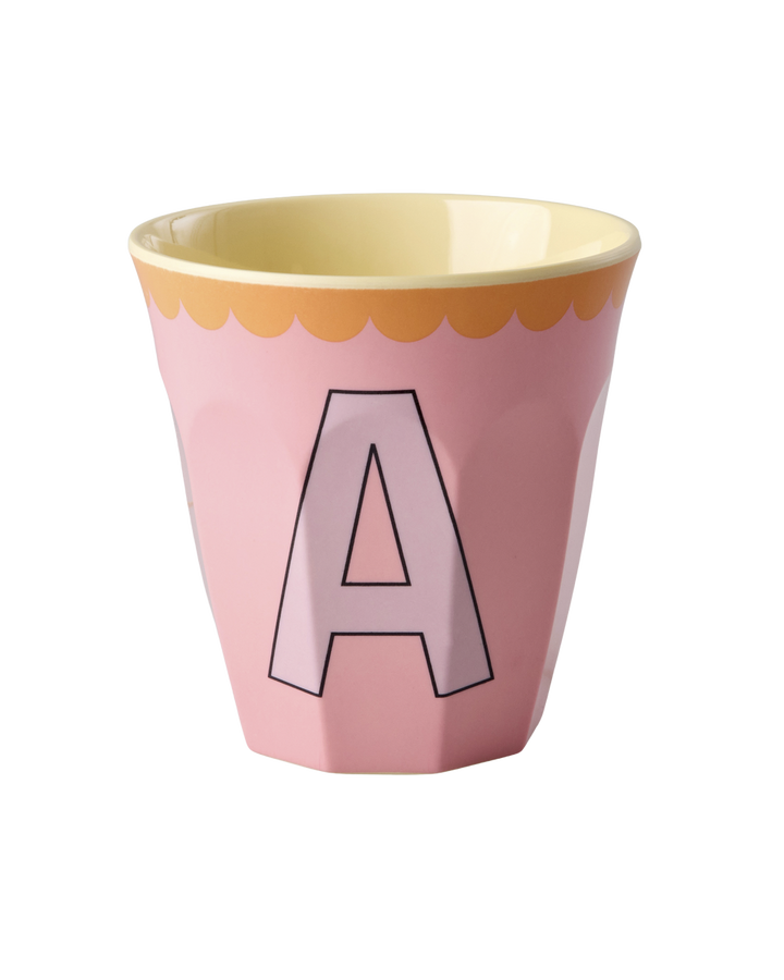Melamine Cup with the Letter A - Vintage - Pink - Medium - 8.45 oz - Rice By Rice