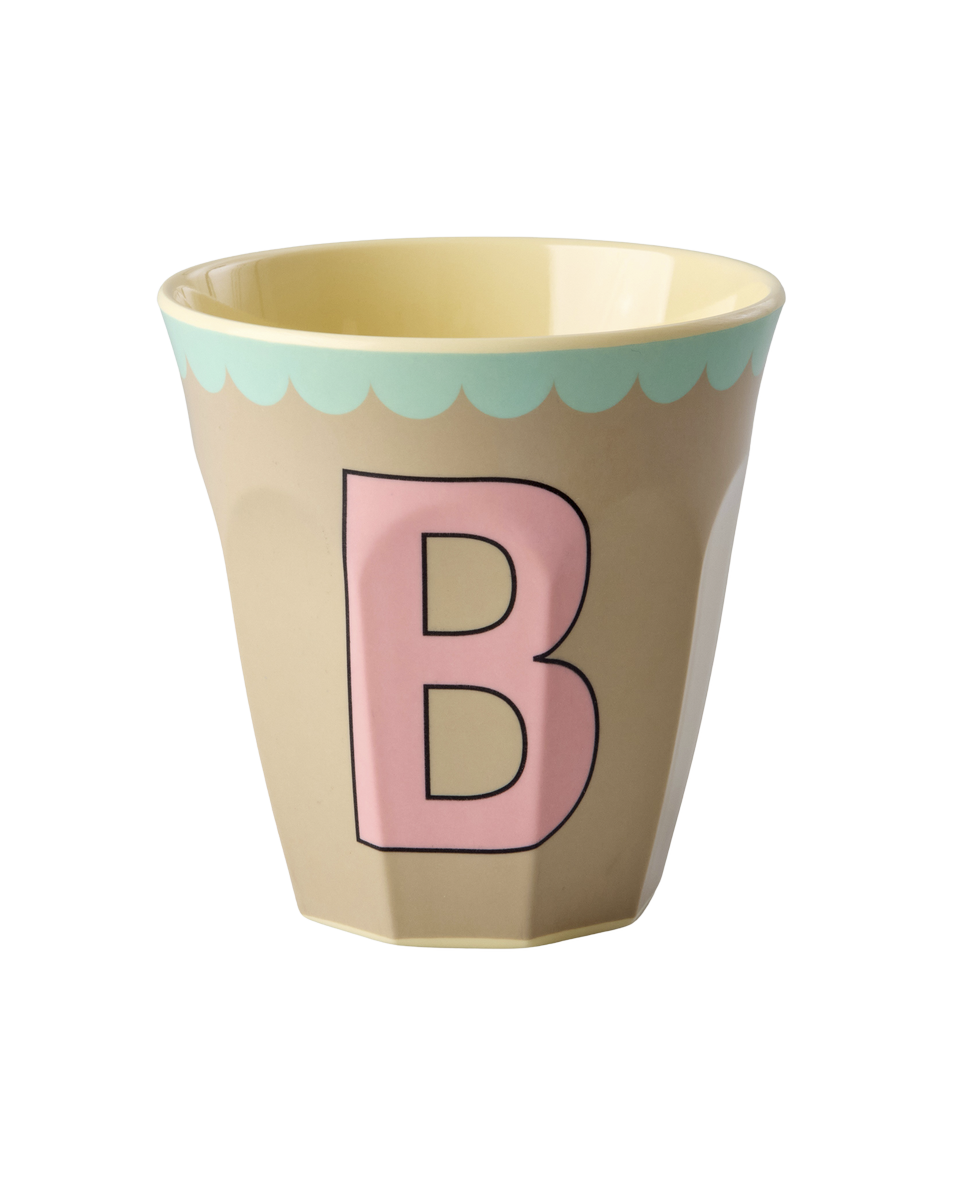 Melamine Cup with the Letter B - Vintage - Beige - Medium - 8.45 oz