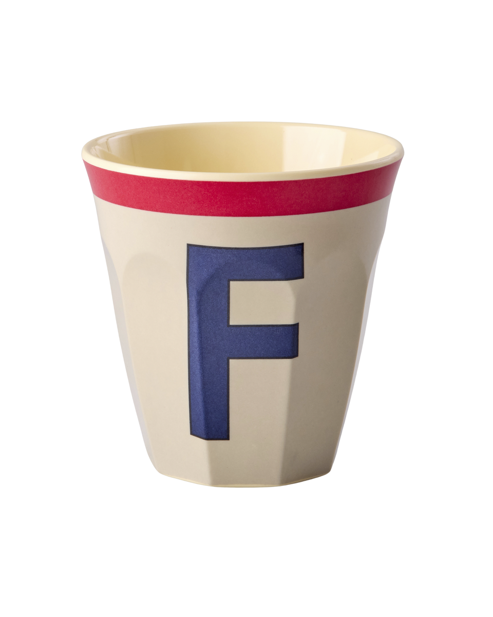 Melamine Cup with the Letter F - Vintage - Cool Grey - Medium - 8.45 oz