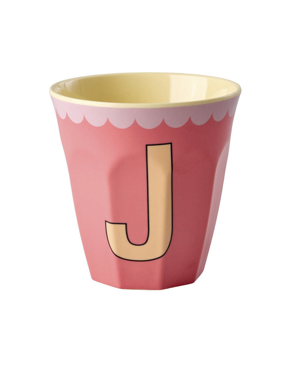 Melamine Cup with the Letter J - Vintage - Salmon - Medium - 8.45 oz