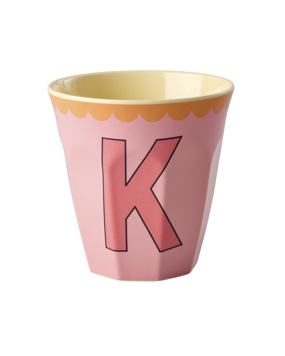 Melamine Cup with the Letter K - Vintage - Pink - Medium - 8.45 oz