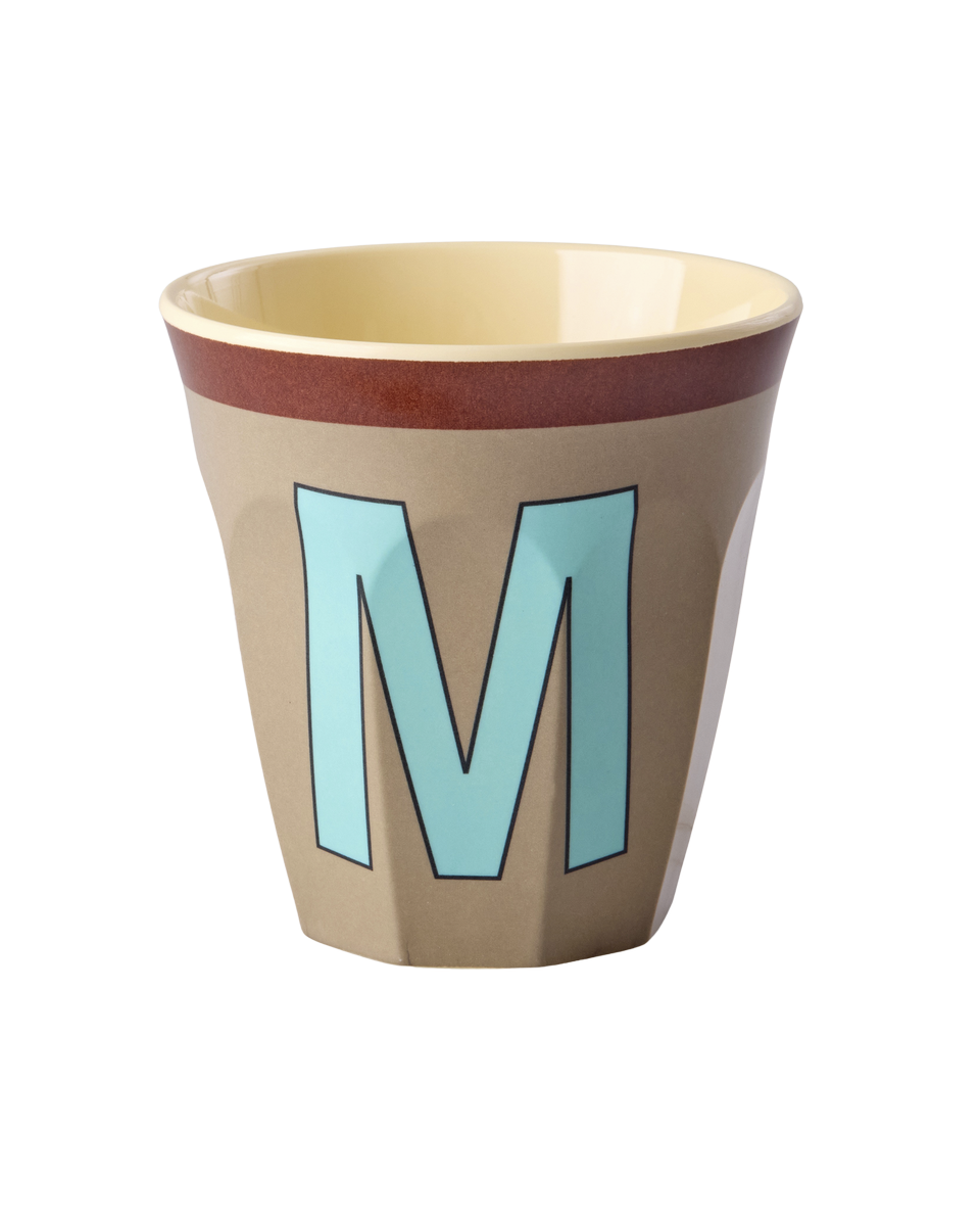 Melamine Cup with the Letter M - Vintage - Dark Beige - Medium - 8.45 oz