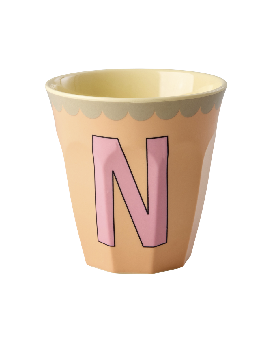 Melamine Cup with the Letter N - Vintage - Peach - Medium - 8.45 oz