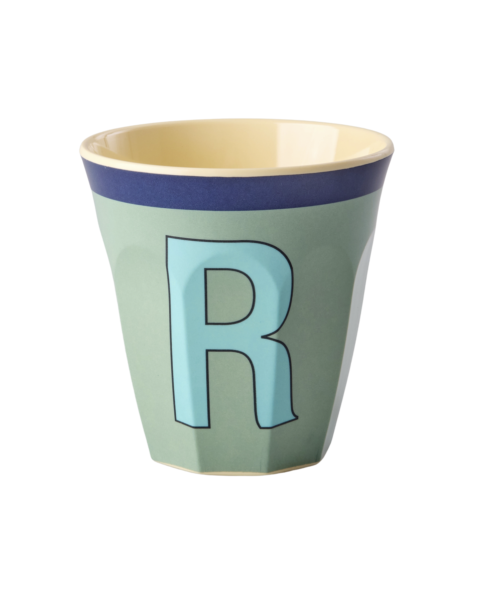 Melamine Cup with the Letter R - Vintage - Khaki - Medium - 8.45 oz