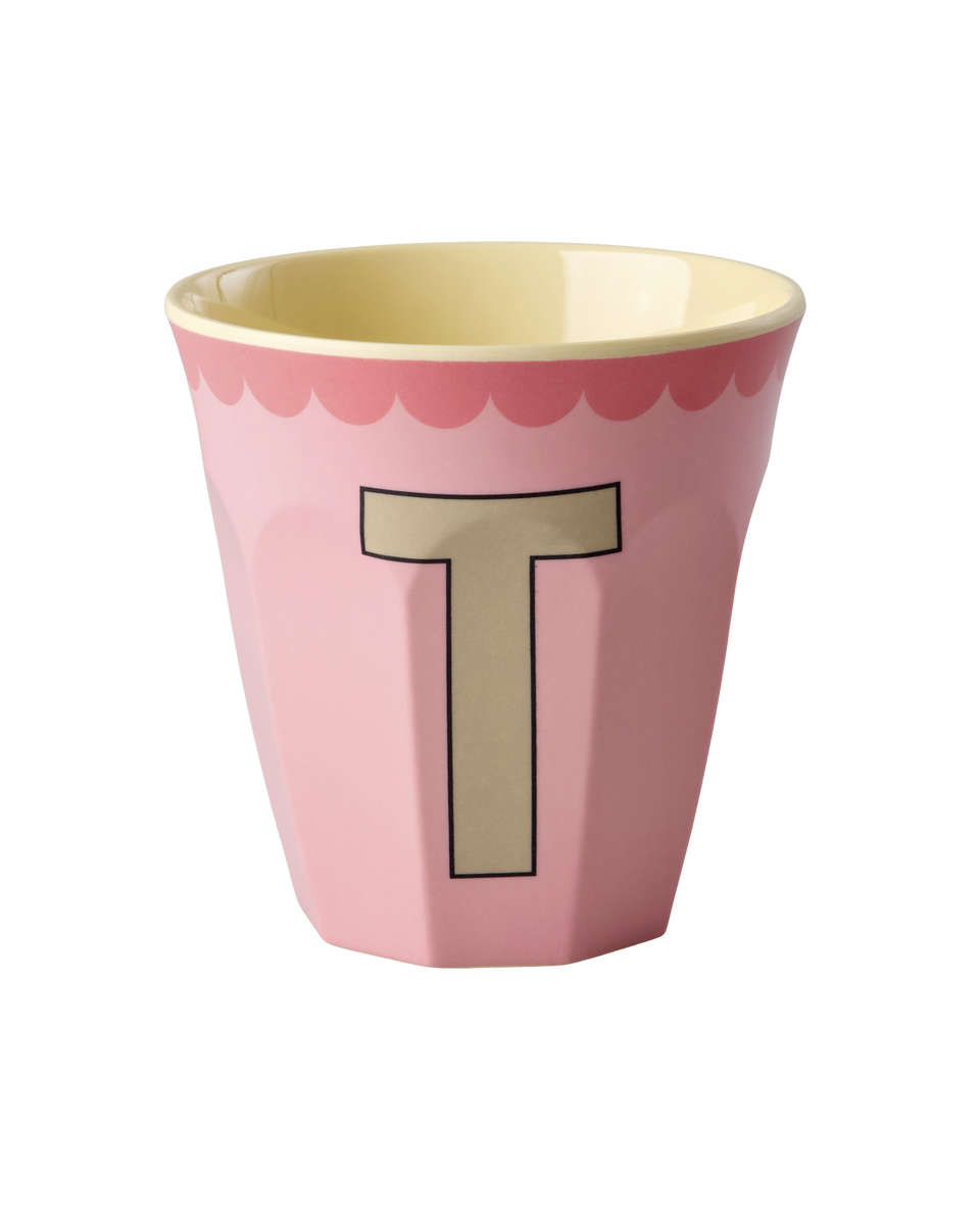 Melamine Cup with the Letter T - Vintage - Pink - Medium - 8.45 oz