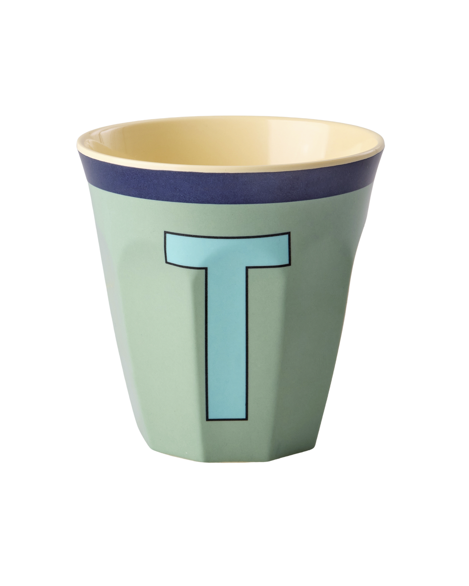 Melamine Cup with the Letter T - Vintage - Khaki - Medium - 8.45 oz