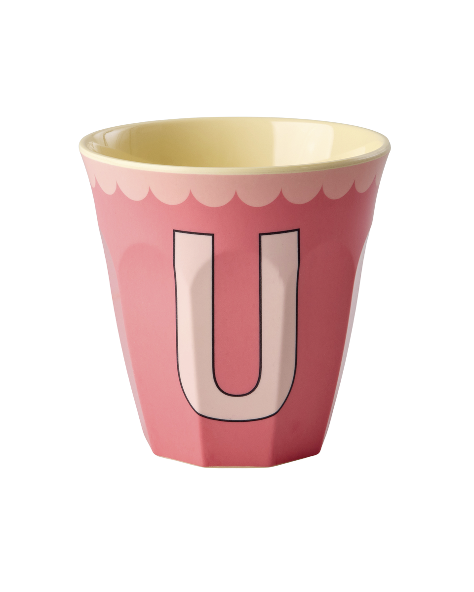 Melamine Cup with the Letter U - Vintage - Salmon - Medium - 8.45 oz