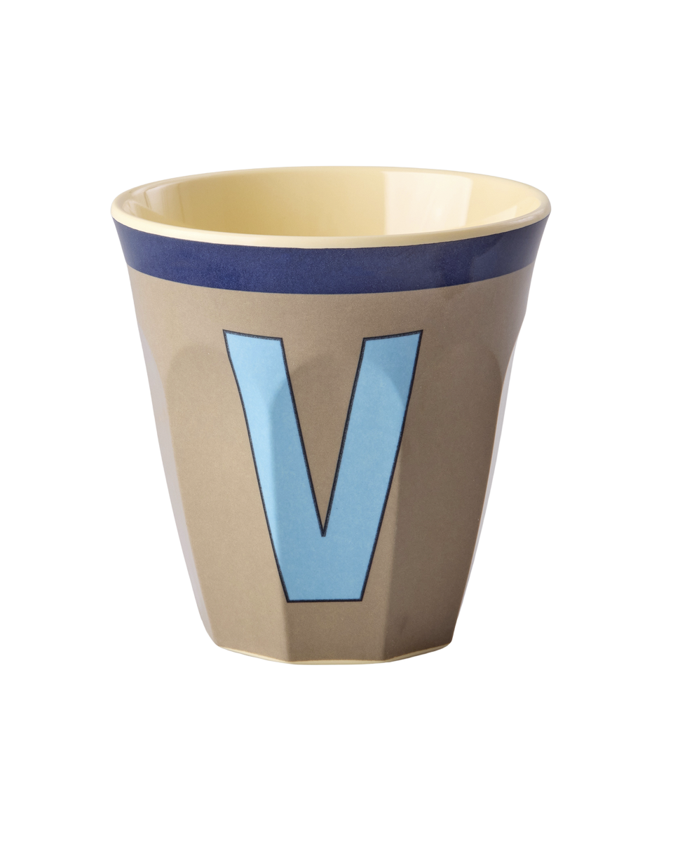 Melamine Cup with the Letter V - Vintage - Dark Beige - Medium - 8.45 oz