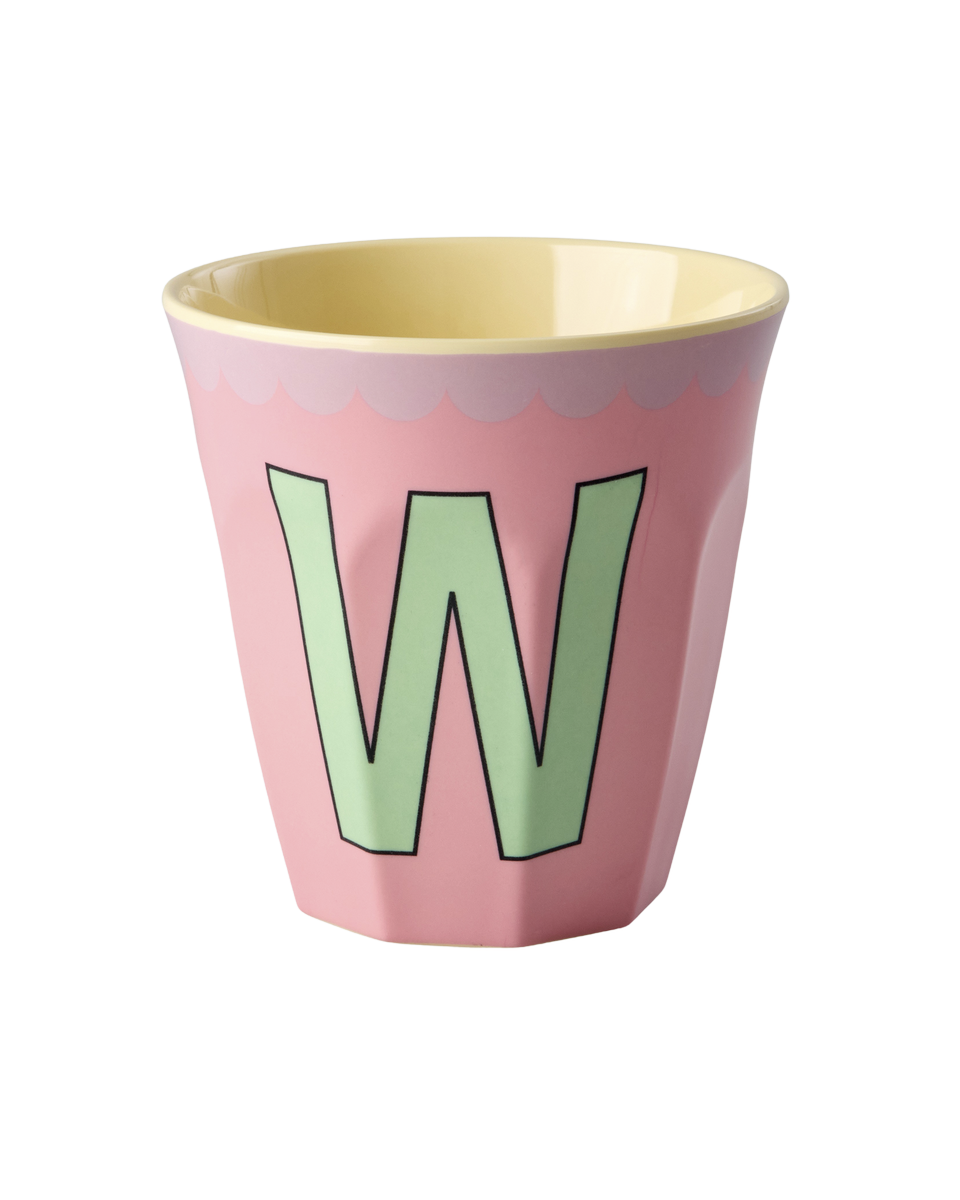 Melamine Cup with the Letter W - Vintage - Pink - Medium - 8.45 oz